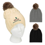 Cameron Embroidered Cable Knit Pom Beanie