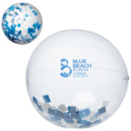 16 Inch BLUE AND WHITE COLOR CONFETTI FILLED ROUND CLEAR BEACH BALL