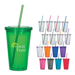 16 Ounce Double Wall Acrylic Tumbler With Straw