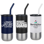 16oz Stainless Steel Tumbler with Plastic Liner and Metal Straw