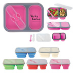 Collapsible 2-Section Food Container with Dual Utensil