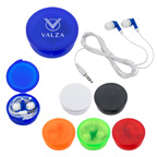 Ear Buds In Round Plastic Case