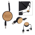 Bamboo Retractable 3 in 1 Charging Cable